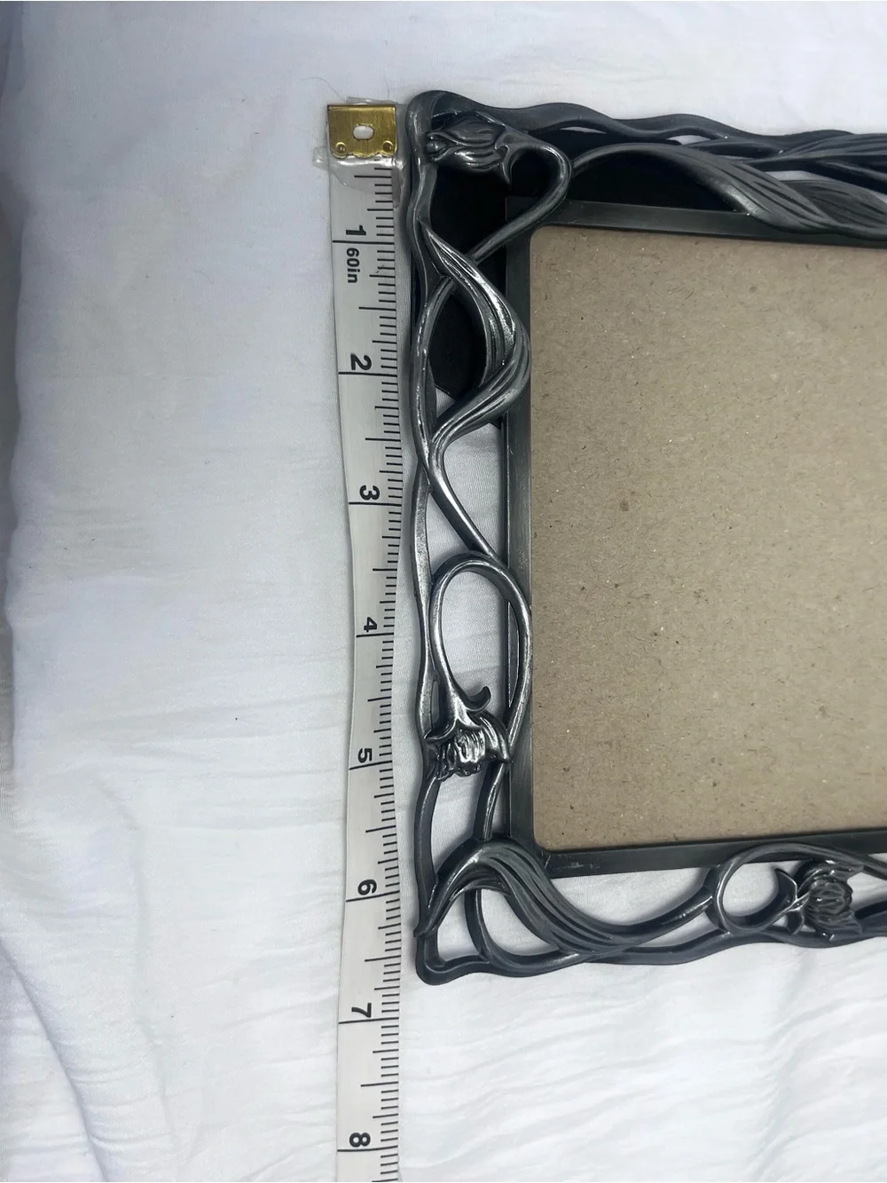 Vtg Pewter Photo Picture Frame Art Nouveau Floral Vine 5x7 Picture w/Glass